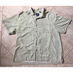 CARIBBEAN JOE HAWAIIAN SHIRT Men's XXL Green Floral 100%‎ SIlk